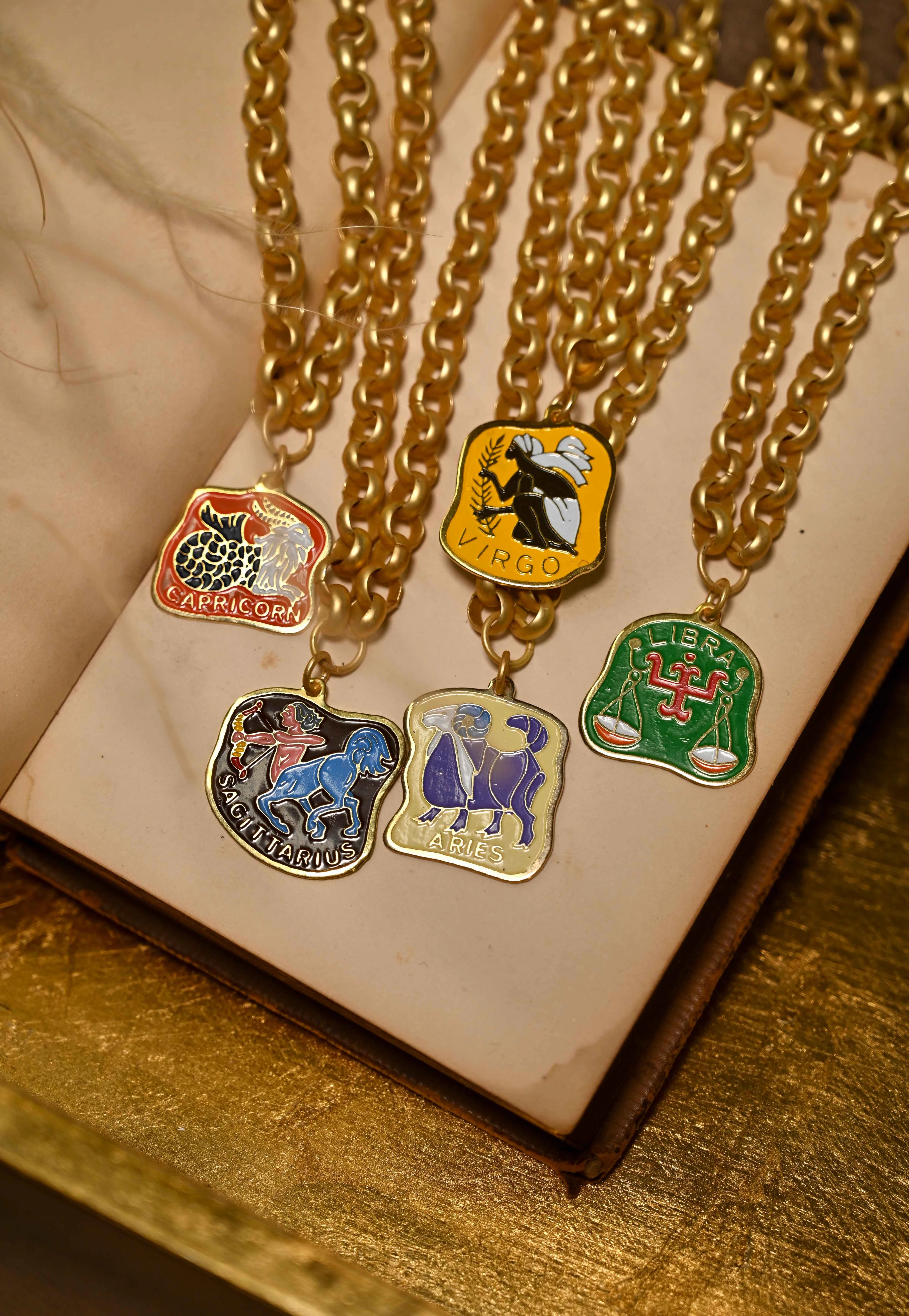 Memory Piece Vintage Enamel Zodiac Necklace