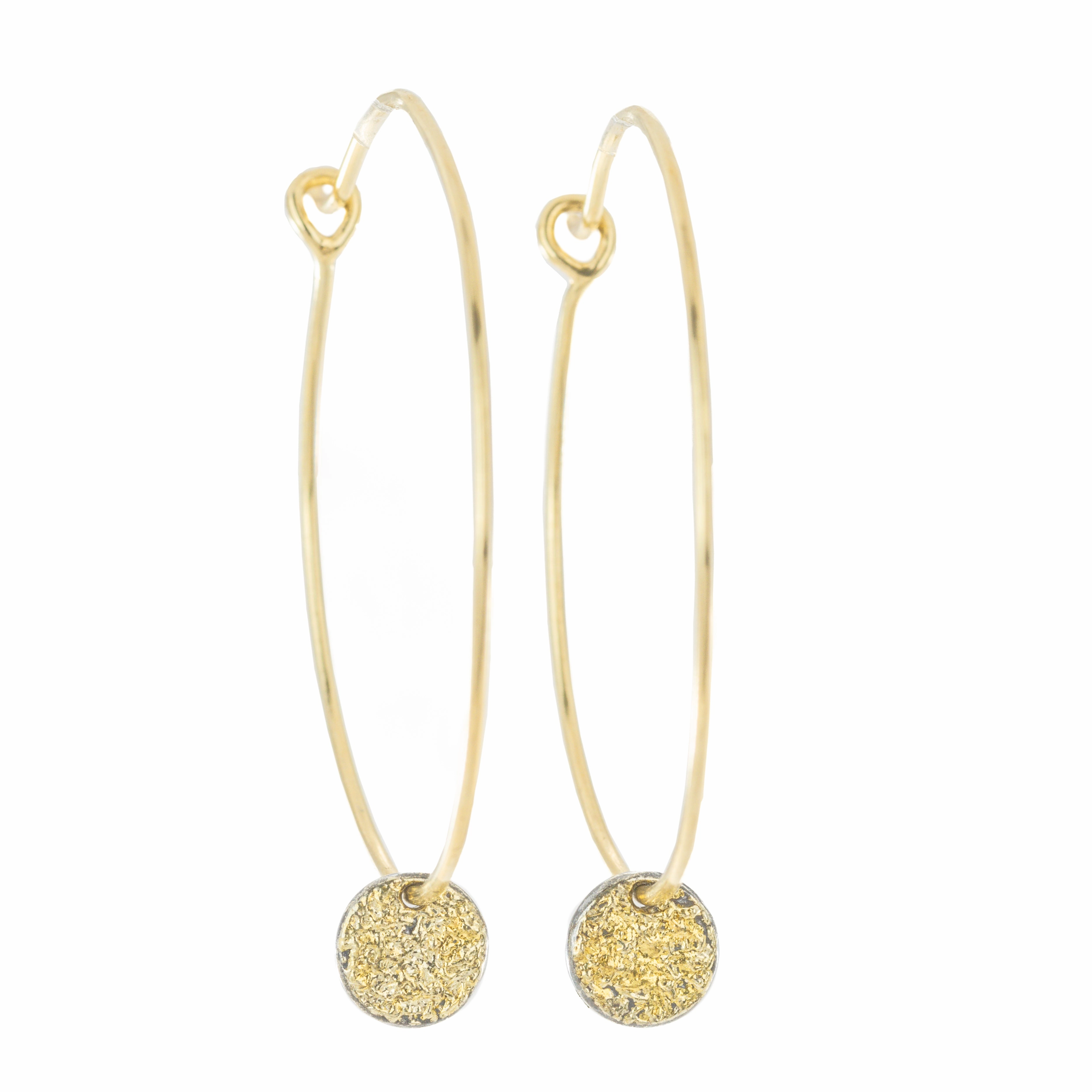 Easy Breezy Hoops with Dusted Discs, Medium - 22k/18k Gold, Oxidized Silver Oval Decoration