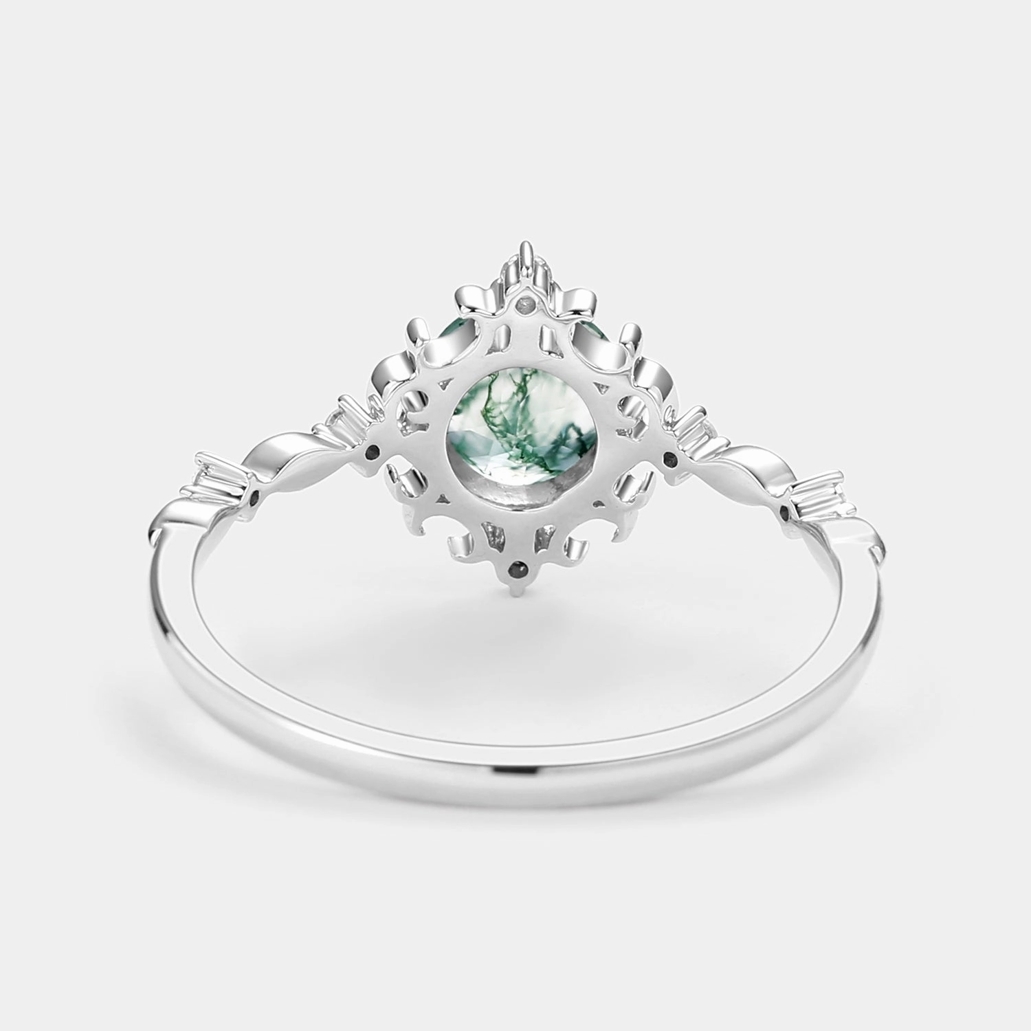 Minimal Glow Distinct Style Vintage Round Cut Moss Agate Engagement Ring