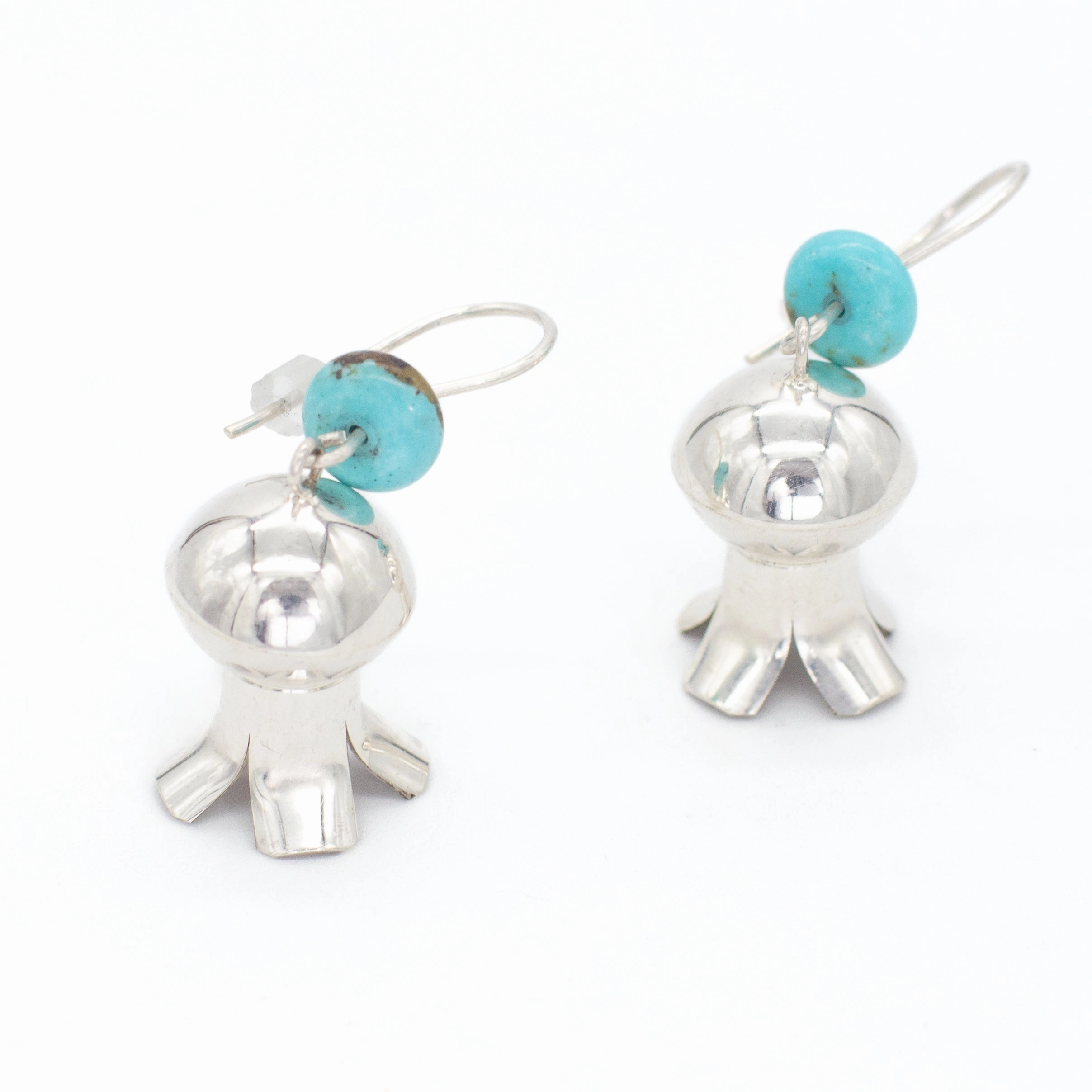 Formal Detail Vintage Sterling Silver Turquoise Pom Blossom Earrings (Hallmark Unknown)