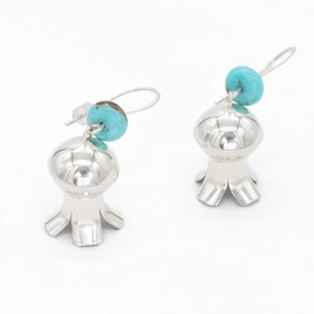 Formal Detail Vintage Sterling Silver Turquoise Pom Blossom Earrings (Hallmark Unknown)