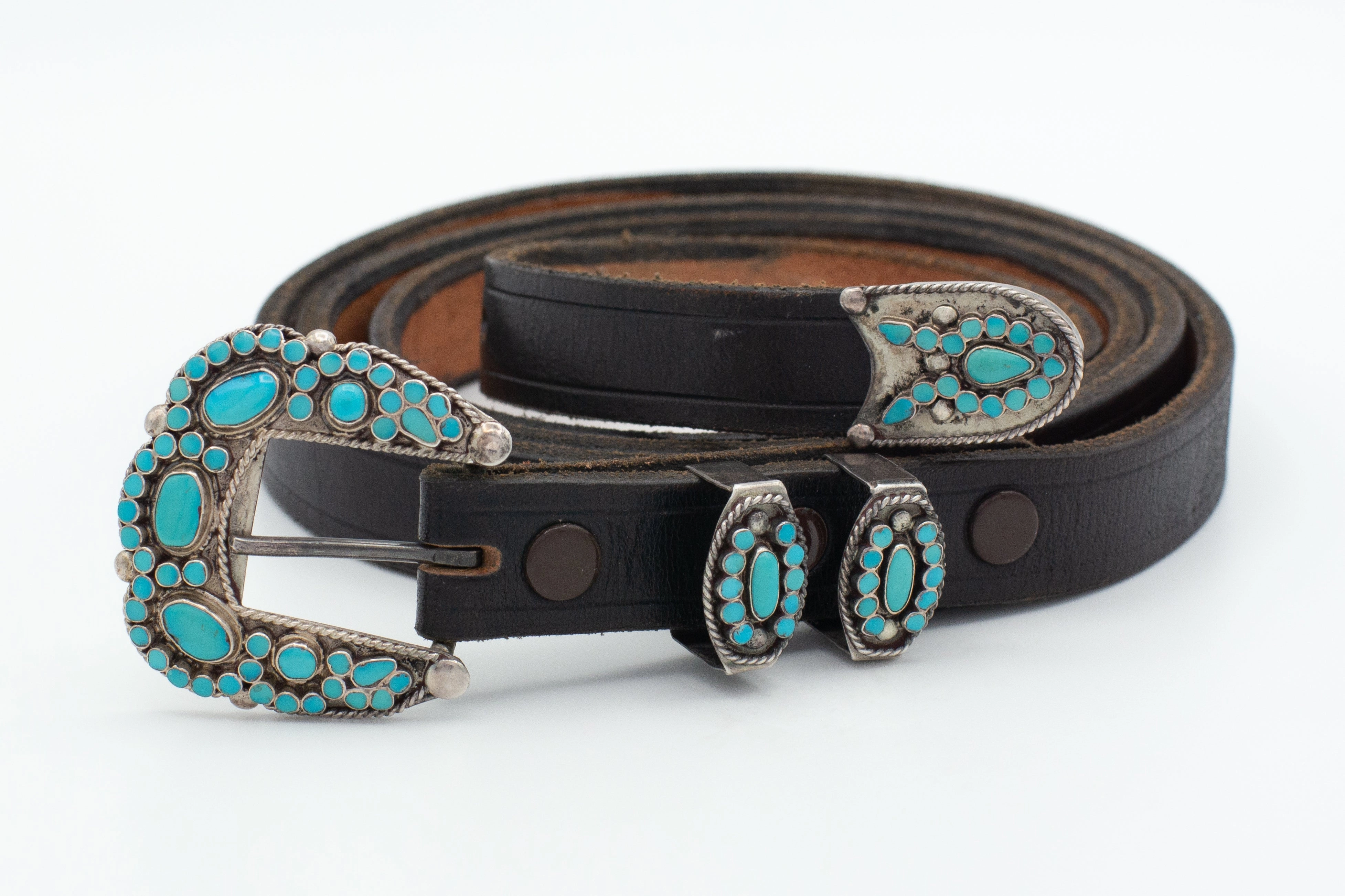 Virgil Dishta Sr. Zuni Handmade Sterling Silver Turquoise Belt Quiet Glow