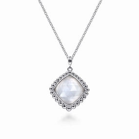 Formal Layer 925 Sterling Silver Rock Crystal and White MOP Pendant Necklace