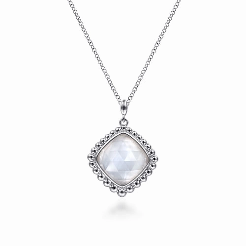Formal Layer 925 Sterling Silver Rock Crystal and White MOP Pendant Necklace