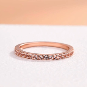 Subtle Elegance Louily Half Eternity Rose Gold Peachy Pink Stone Women's Wedding Band In Sterling Silver