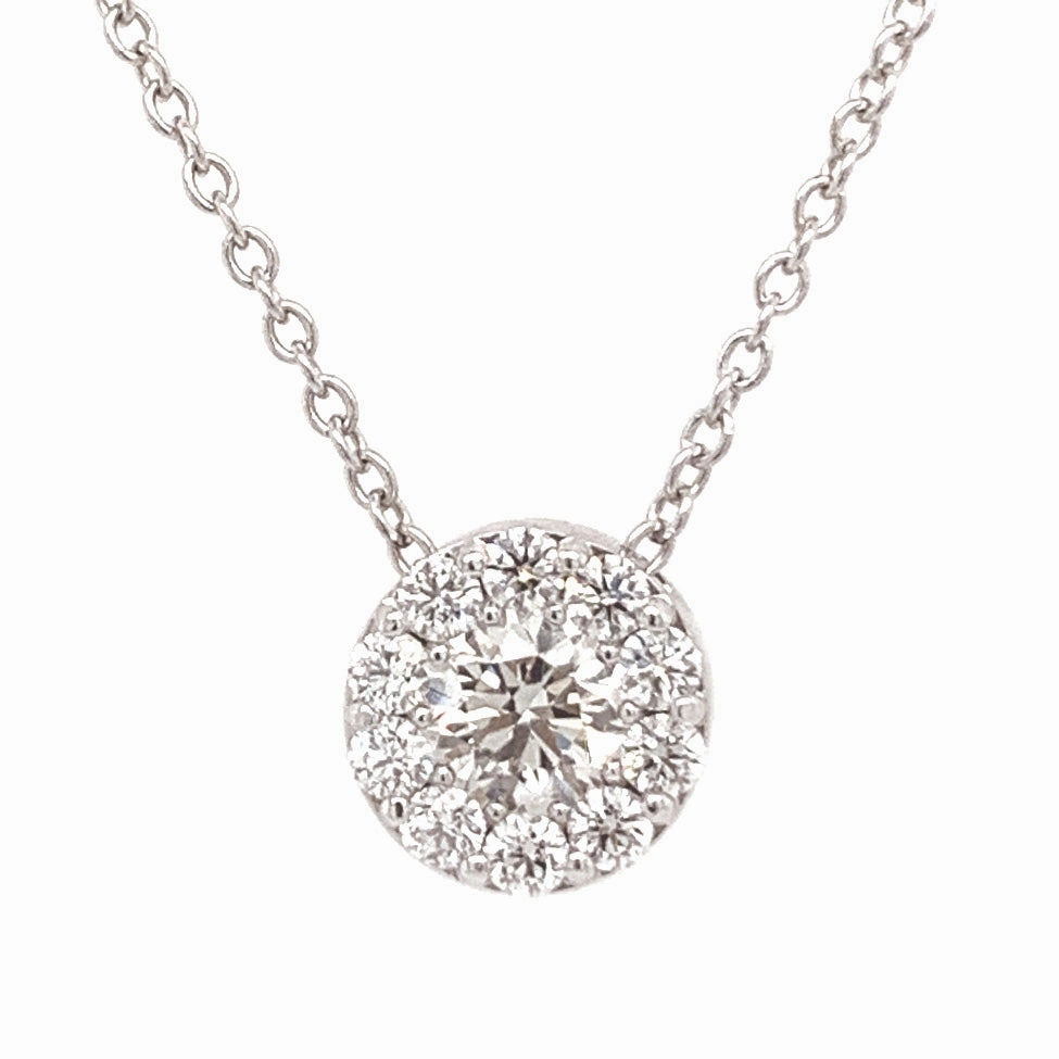 Hearts On Fire 18K White Gold Fulfillment Diamond Cluster Pendant with a 18K White Gold Link Necklace (0.97ctw) Glam Night Beautiful Present