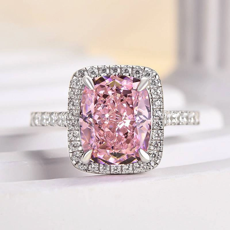 Louily Precious Cushion Cut Pink Stone Engagement Ring Glamorous Appeal Sparkling Detail