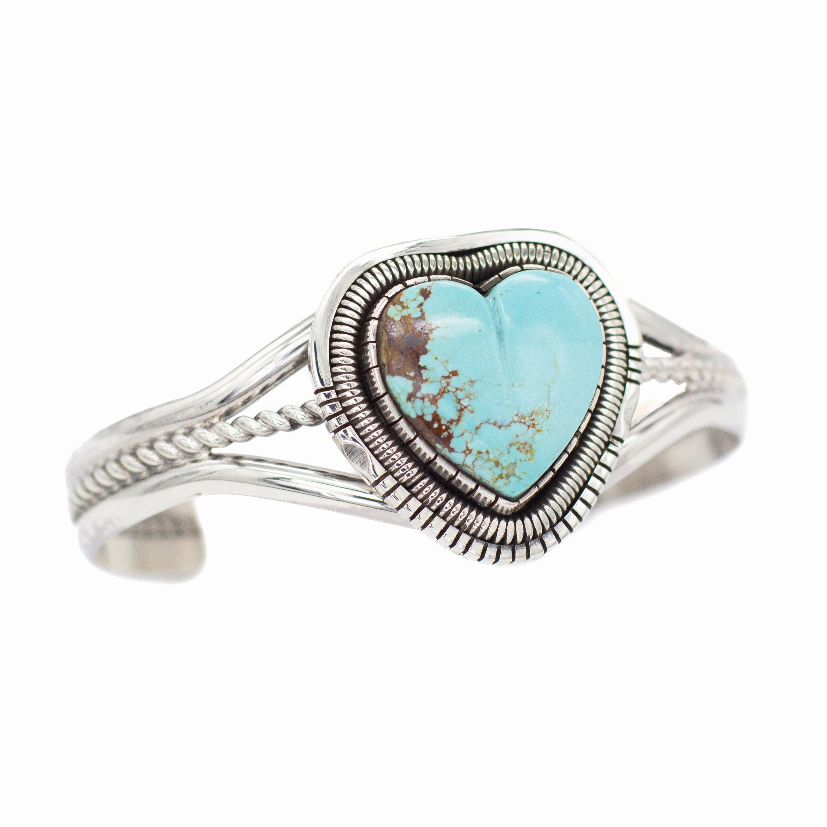 Walter Vandaver Navajo Handmade Sterling Silver Turquoise Heart Cuff Bracelet Evening Glam Minimalist Accent