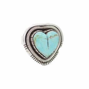 Modern Chic Walter Vandaver Navajo Handmade Sterling Silver Turquoise Heart Ring