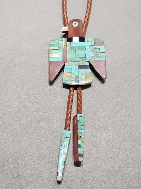 Night Feature Warren Nieto Kewa Inlay Turquoise Pipestone Bolo  Handmade Native American