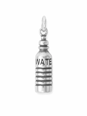 Water Bottle Charm Sterling Silver Oxidized Finish Artful Design Gift Appeal
