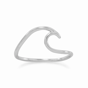 Wave Shape Wire Ring Rhodium on Sterling Silver - Nontarnish Classic Embellishment Personal Craft