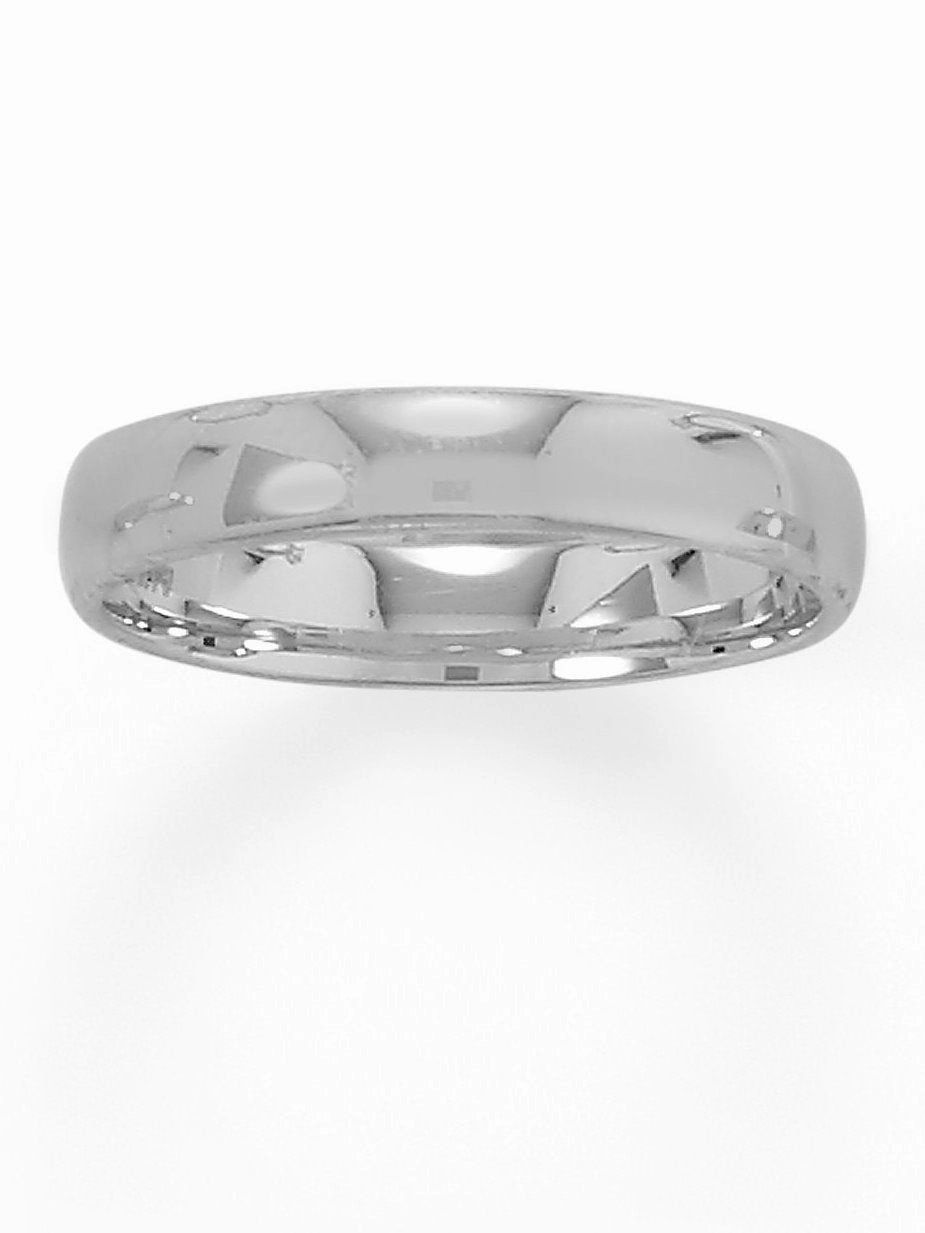Wedding Band Ring 4mm Wide Polished Rhodium on Sterling Silver Nontarnish Durable Style Bold Design