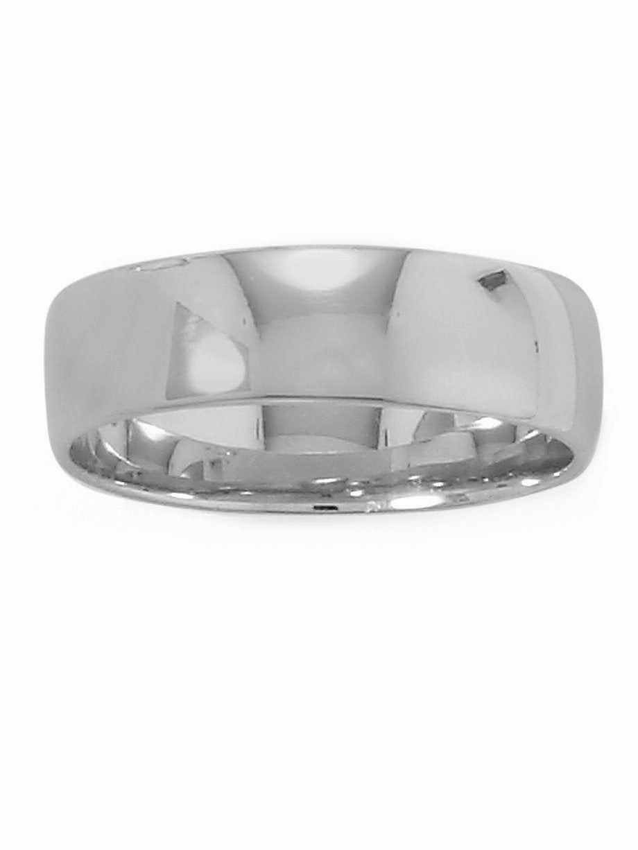 Convenient Style Green product Wedding Band Ring 6mm Wide Polished Rhodium on Sterling Silver Nontarnish