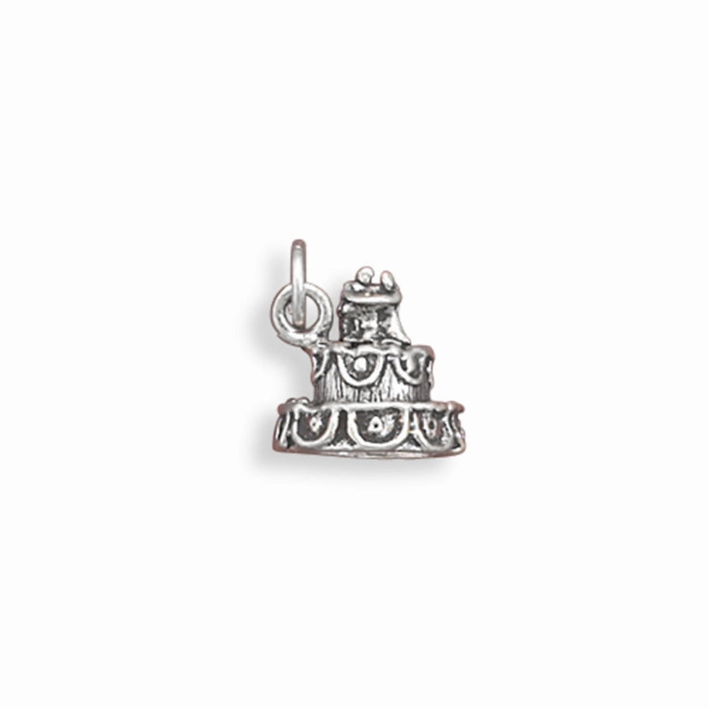 Bold Detail Stylish Gift Wedding Cake Charm Sterling Silver, Made in the USA