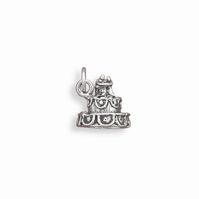 Bold Detail Stylish Gift Wedding Cake Charm Sterling Silver, Made in the USA