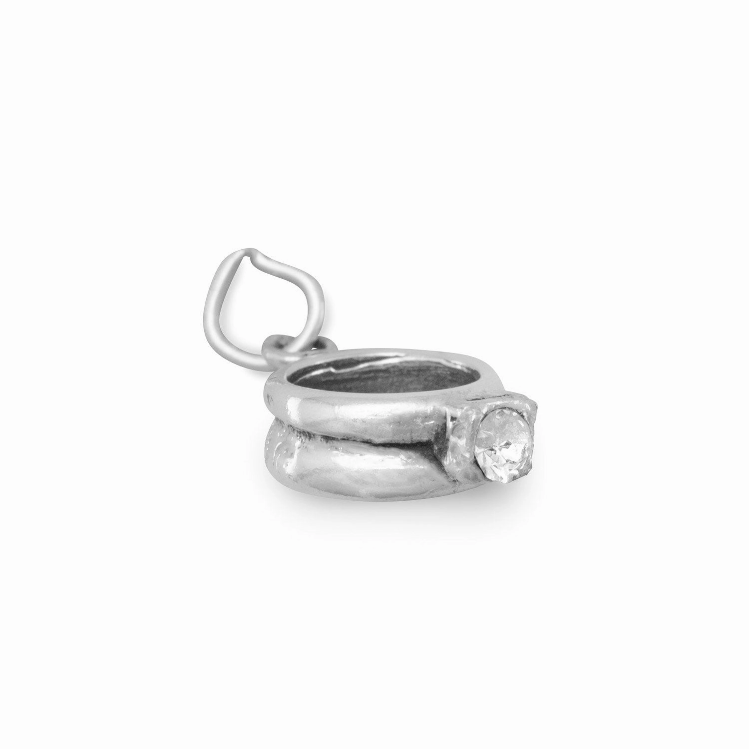 Wedding Ring Set Engagement Ring Charm with Cubic Zirconia Sterling Silver, Made in the USA Contemporary Style