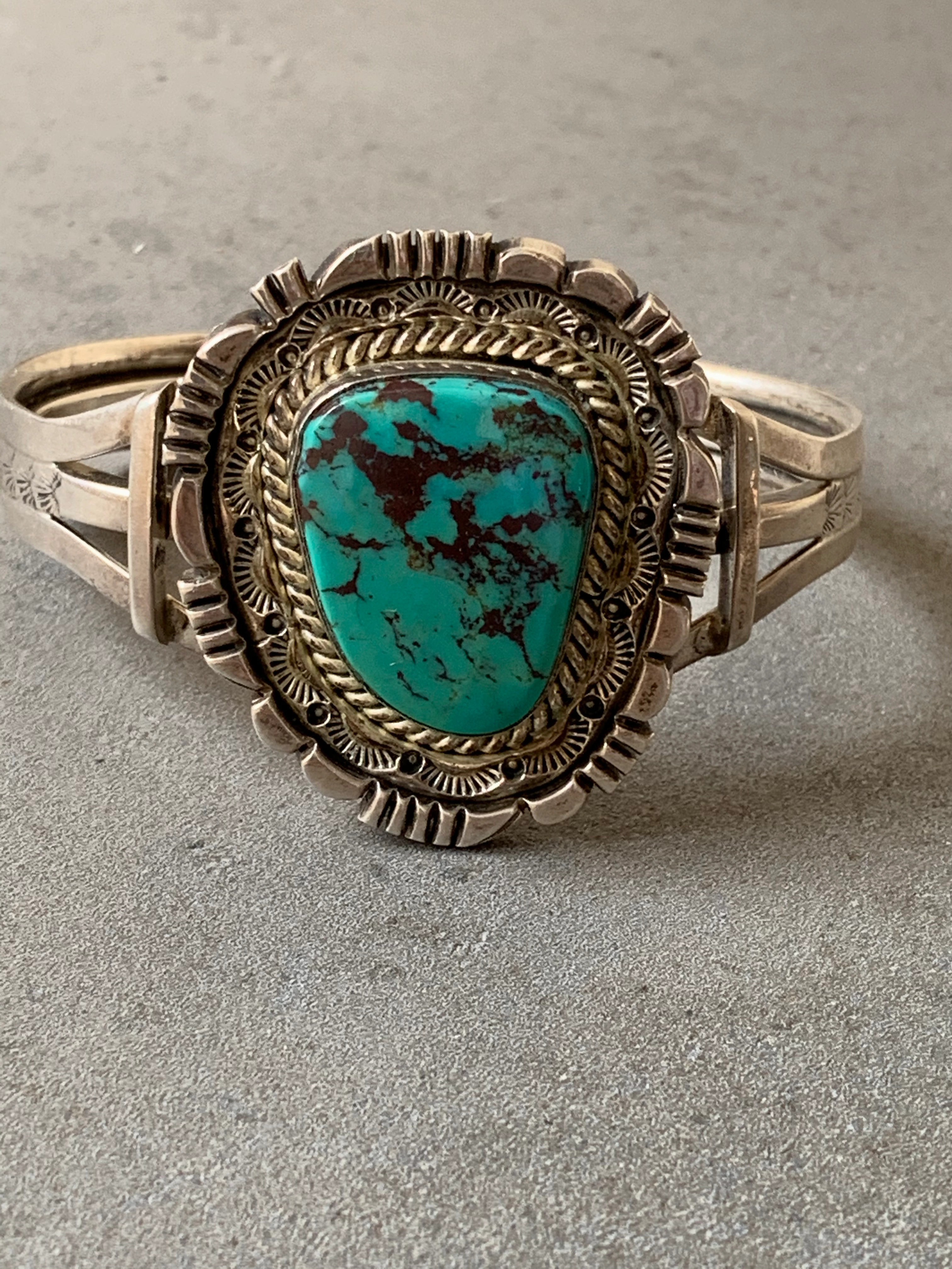 Wesley Craig Navajo IHMSS Turquoise Sterling Silver Cuff Shiny Finish