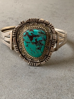 Wesley Craig Navajo IHMSS Turquoise Sterling Silver Cuff Shiny Finish