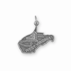 Luxurious Detail West Virginia State Charm Antiqued Sterling Silver