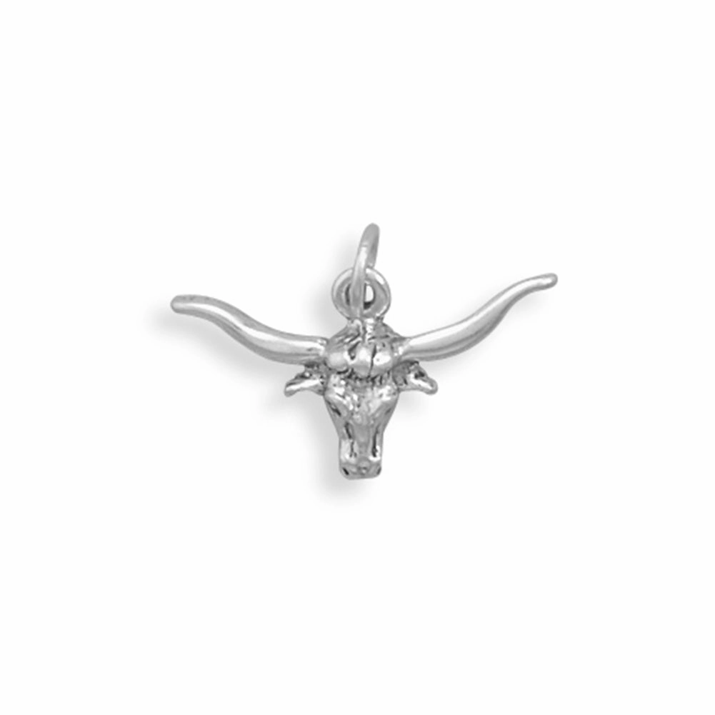 Winter Party Western Longhorn Steer Head Charm Sterling Silver