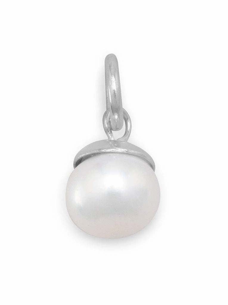 White Cultured Freshwater Pearl Charm Rhodium on Sterling Silver Cozy Glam