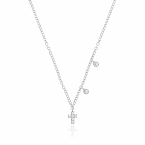 Exclusive piece Sophisticated Design White Gold Dainty Cross and Bezel Diamond Necklace