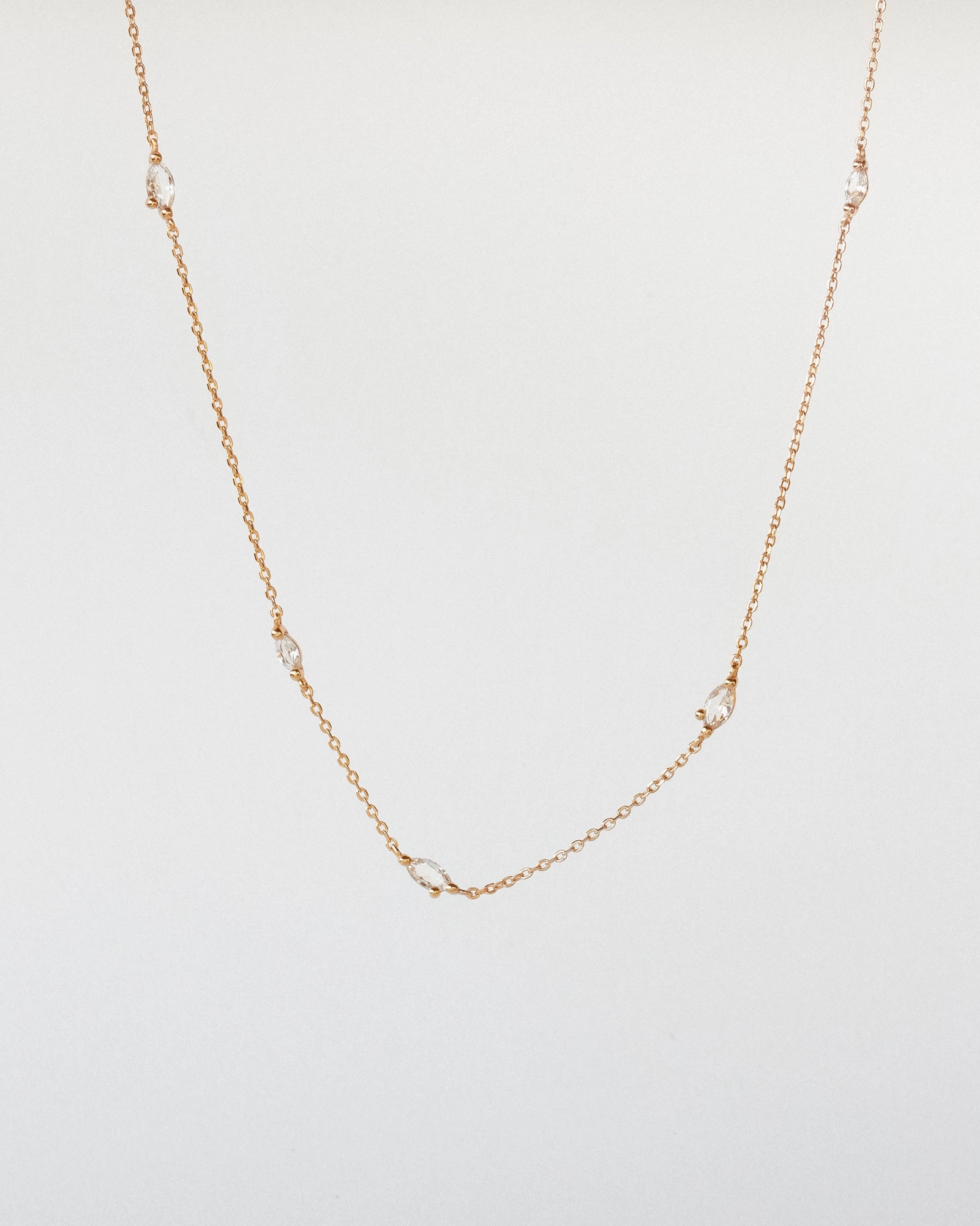 Minimal Detail Shimmering Effect White Sapphire Leaflet Necklace