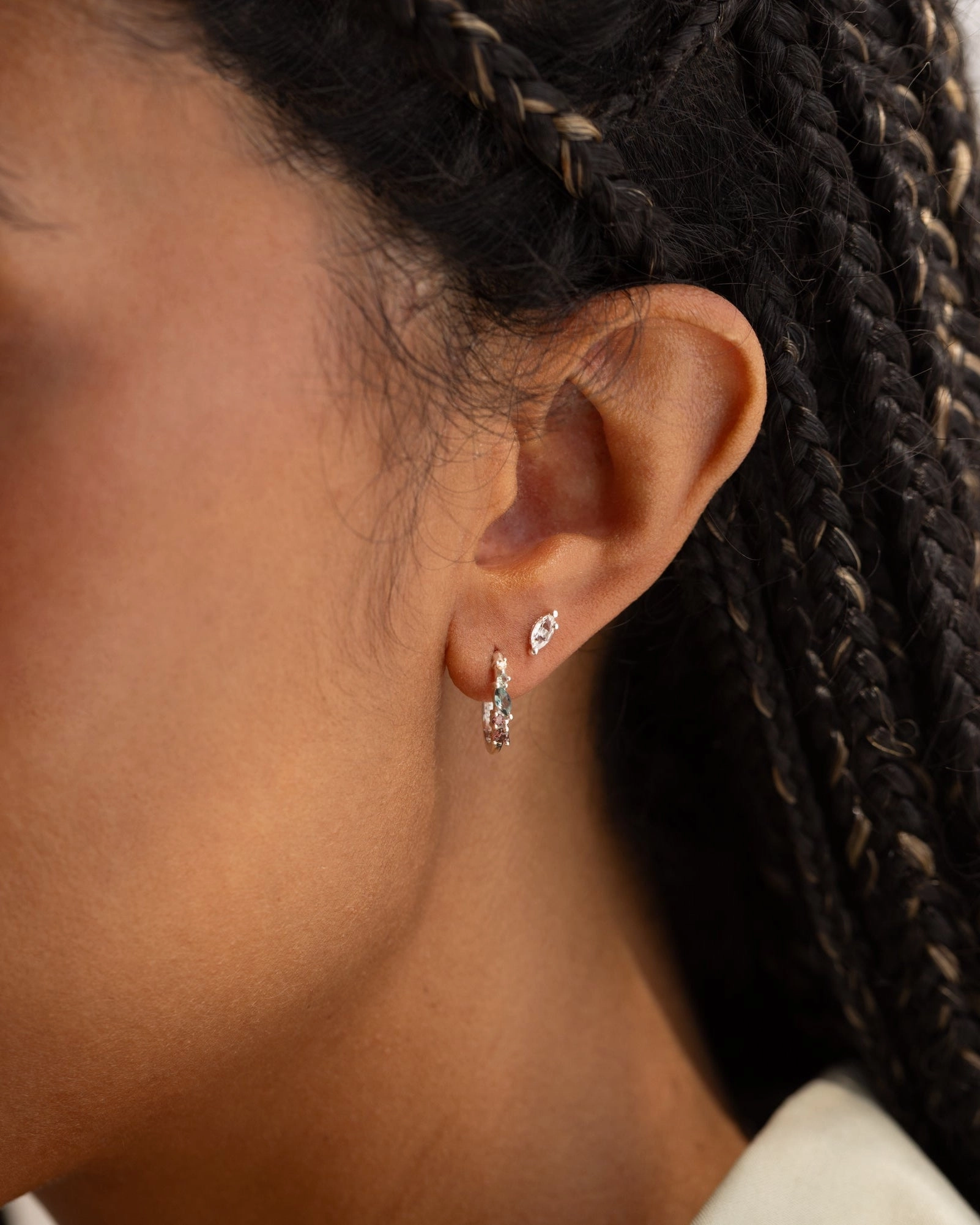 White Sapphire Leaflet Studs Fashion Trend Sleek Style