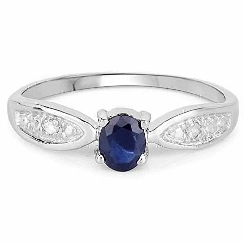 White Topaz and Genuine Blue Sapphire Ring Rhodium on Silver, 0.41 carat Stylish Symbol