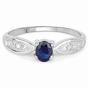 White Topaz and Genuine Blue Sapphire Ring Rhodium on Silver, 0.41 carat Stylish Symbol