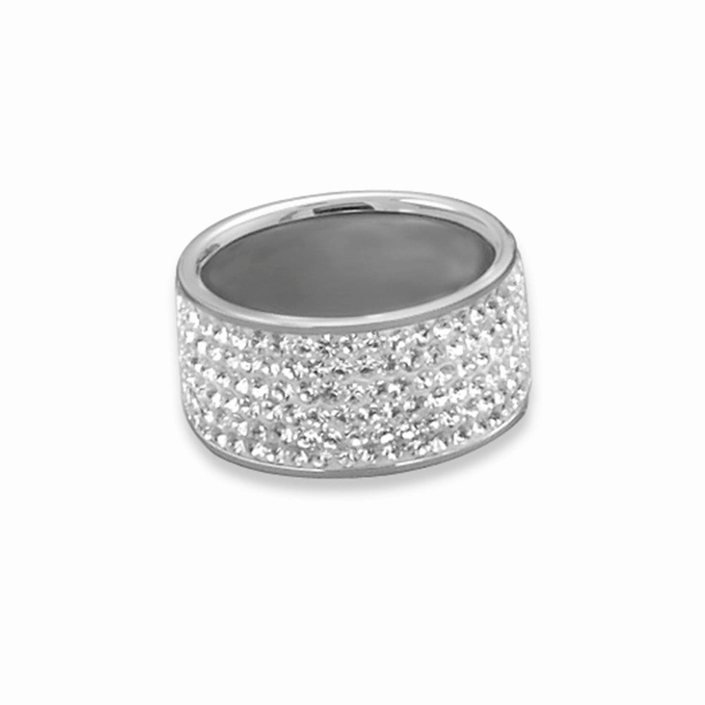 Wide Band Ring Pave Clear Crystals 10.5mm Sterling Silver Glamorous Object Contemporary Classic