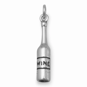 Wine Bottle 3-D Charm Sterling Silver Fresh Pair Neutral Spark