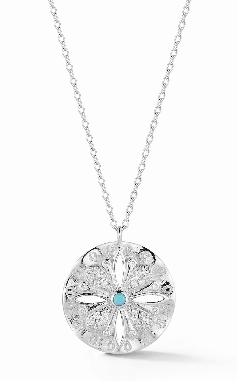 Turquoise Medallion Pendant Necklace Sparkling Detail