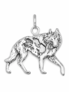 Sleek Spark Wolf Charm Antiqued Sterling Silver - Made in the USA
