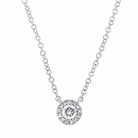 Center Of My World 14K White Gold Round Shape Diamond Halo Pendant with a 14K White Gold Cable Link Necklace (0.17ctw) Weekend Gift Home Gathering