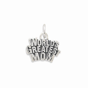 World's Greatest Mom Charm Sterling Silver - Made in the USA Gifting Ready