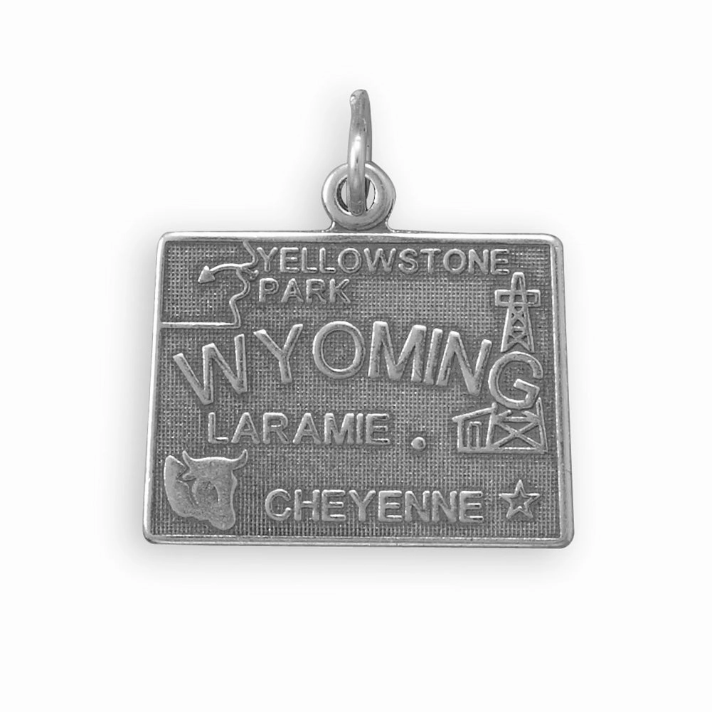 Wyoming State Charm Antiqued Sterling Silver Seasonal Style Lightweight Feel