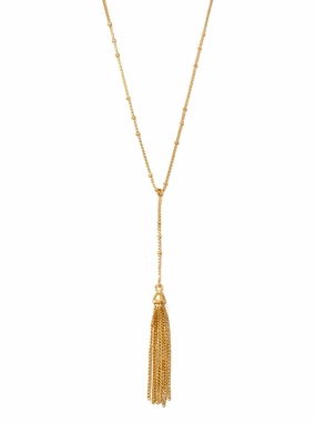 Y-Shape Tassel Necklace with Satellite Bead Chain Gold-plated Sterling Silver Elegant Piece Timeless Grace