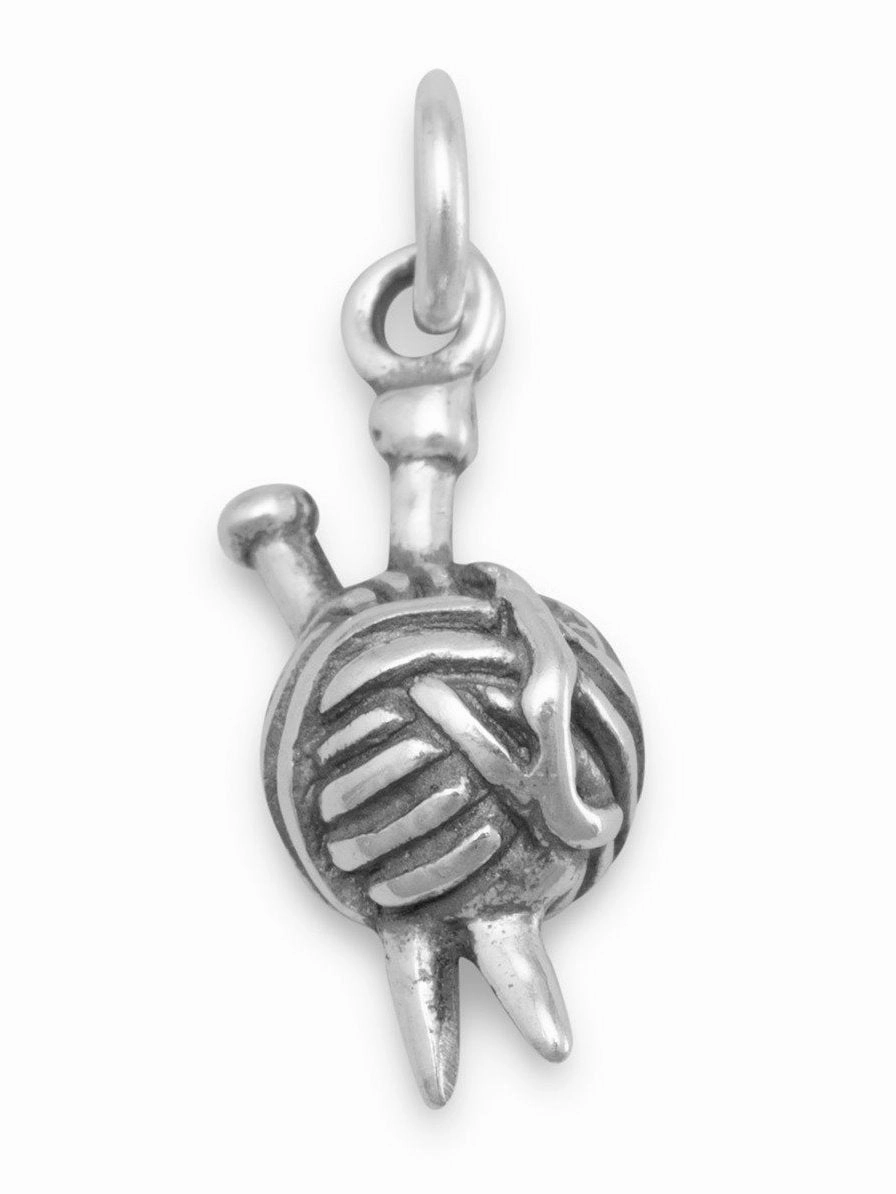 Yarn and Knitting Needles Charm 3-D Sterling Silver Urban Feature