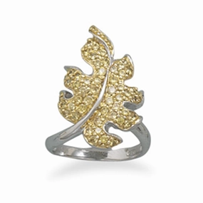 Lightweight Build Gentle Outline Yellow Cubic Zirconia Leaf Ring