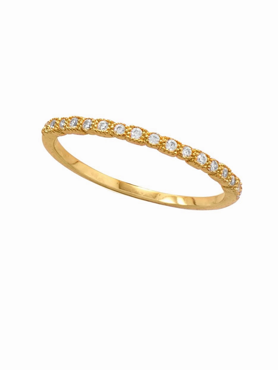 Yellow Gold-plated Sterling Silver Stackable Band Ring with Cubic Zirconia Premium Piece Exclusive Style